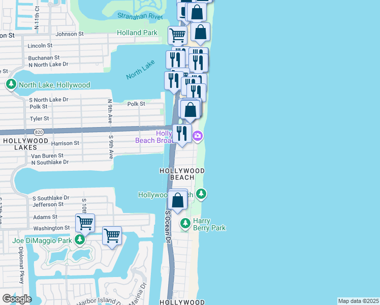 map of restaurants, bars, coffee shops, grocery stores, and more near in Hollywood