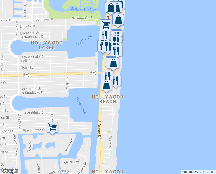 map of restaurants, bars, coffee shops, grocery stores, and more near in Hollywood