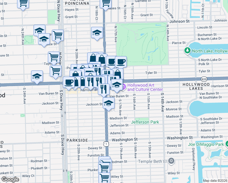 map of restaurants, bars, coffee shops, grocery stores, and more near in 