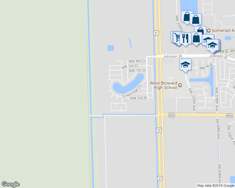 map of restaurants, bars, coffee shops, grocery stores, and more near 21851 South Heritage Circle in Pembroke Pines