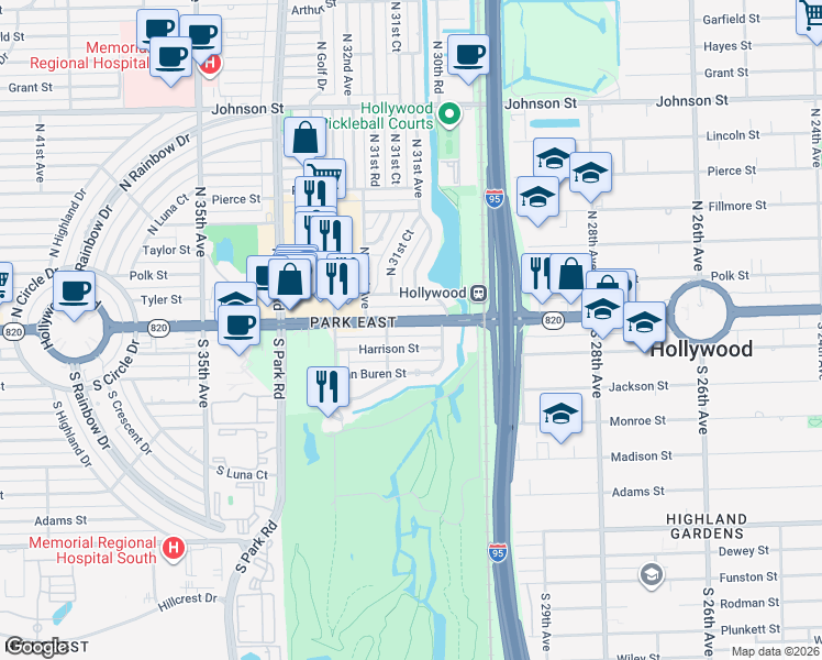 map of restaurants, bars, coffee shops, grocery stores, and more near 3126 Hollywood Boulevard in Hollywood