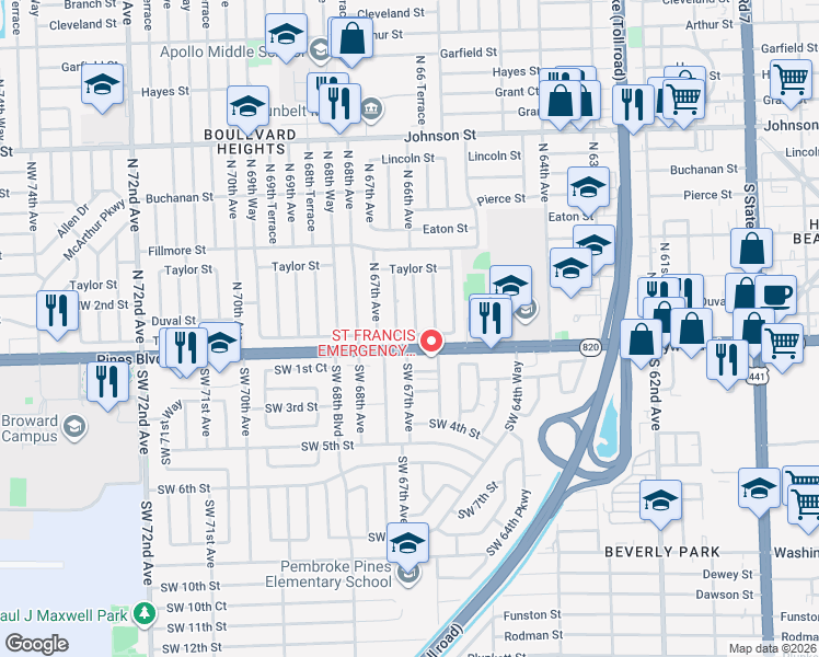 map of restaurants, bars, coffee shops, grocery stores, and more near in Hollywood