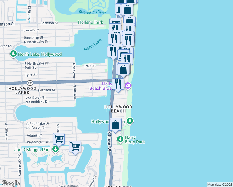 map of restaurants, bars, coffee shops, grocery stores, and more near 355 Virginia Street in Hollywood