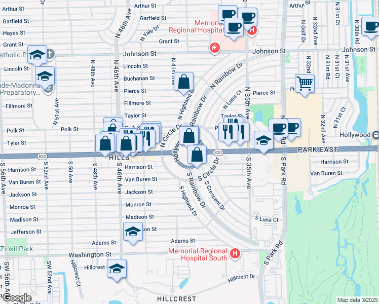 map of restaurants, bars, coffee shops, grocery stores, and more near 4000 Hollywood Boulevard in Hollywood