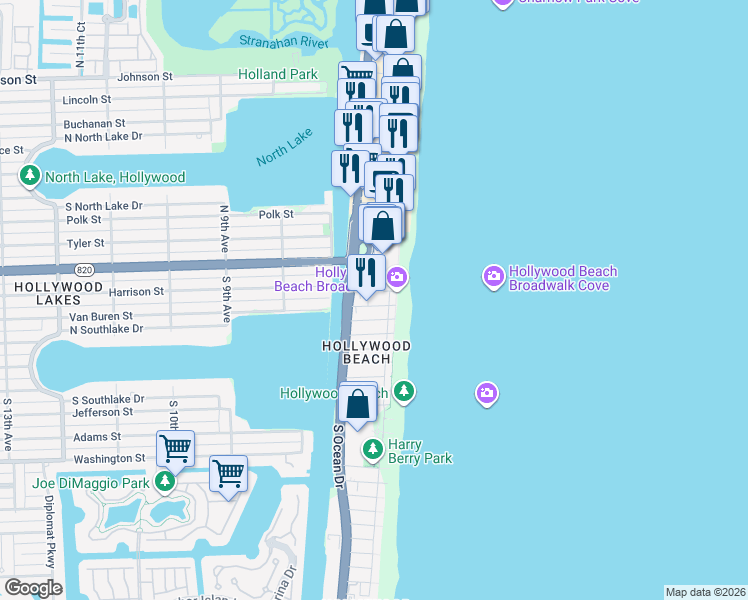 map of restaurants, bars, coffee shops, grocery stores, and more near in Hollywood