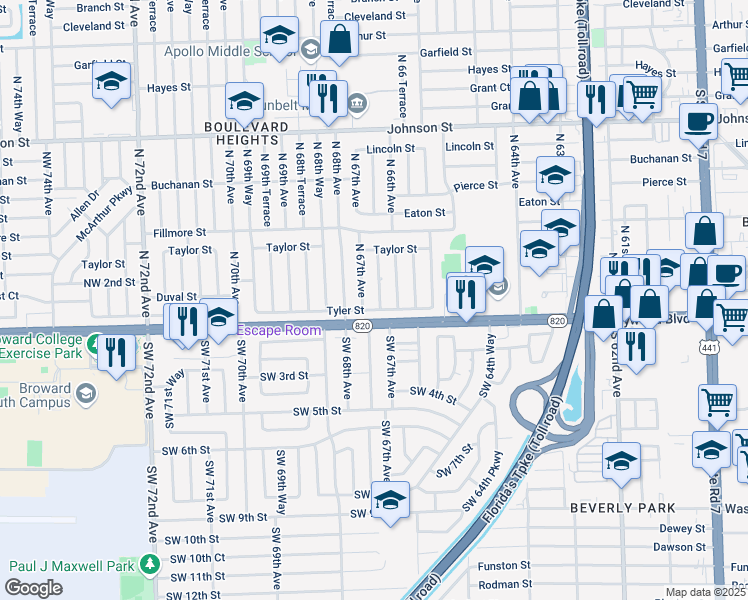 map of restaurants, bars, coffee shops, grocery stores, and more near in Hollywood