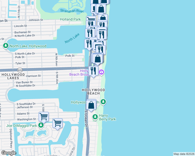 map of restaurants, bars, coffee shops, grocery stores, and more near in Hollywood