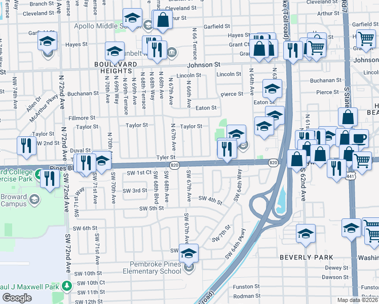 map of restaurants, bars, coffee shops, grocery stores, and more near in Hollywood