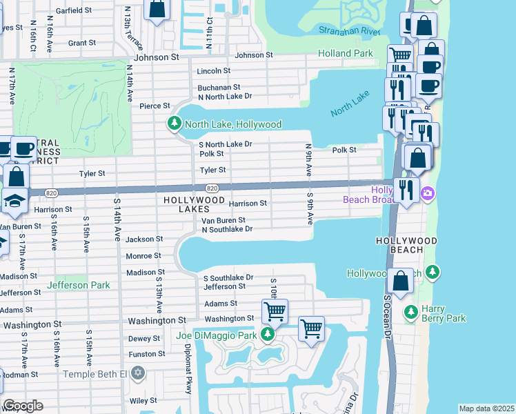 map of restaurants, bars, coffee shops, grocery stores, and more near 1036 Hollywood Boulevard in Hollywood