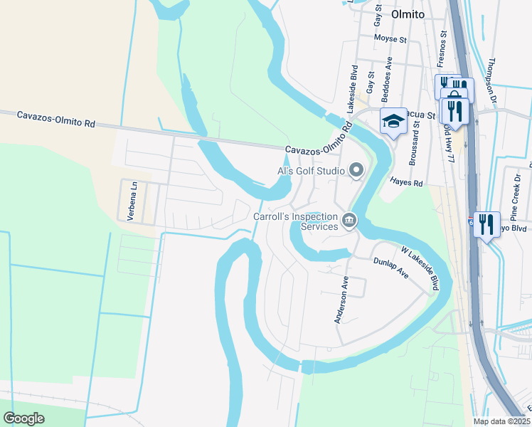 map of restaurants, bars, coffee shops, grocery stores, and more near 7080 Lago Vista Boulevard in Brownsville
