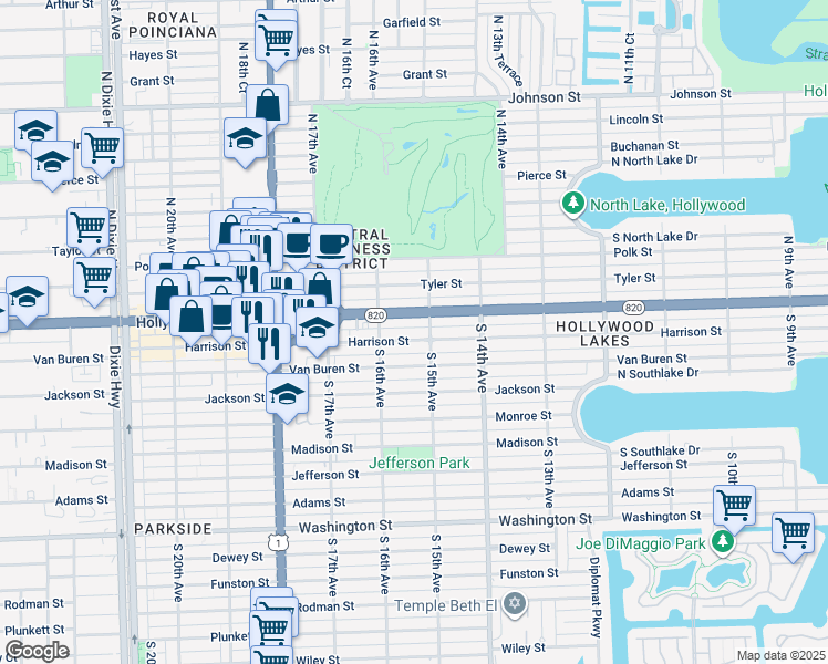 map of restaurants, bars, coffee shops, grocery stores, and more near 1512 Hollywood Boulevard in Hollywood