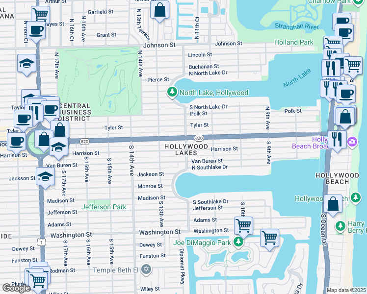 map of restaurants, bars, coffee shops, grocery stores, and more near 1156 Hollywood Boulevard in Hollywood