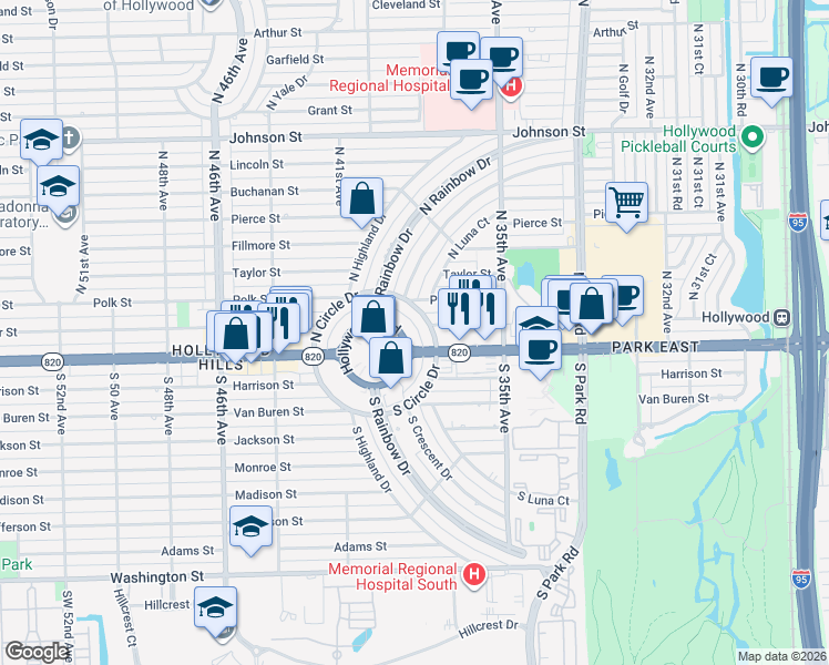 map of restaurants, bars, coffee shops, grocery stores, and more near 3829 Hollywood Boulevard in Hollywood
