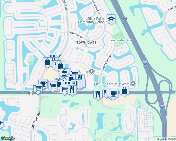 map of restaurants, bars, coffee shops, grocery stores, and more near 15759 Northwest 4th Street in Pembroke Pines