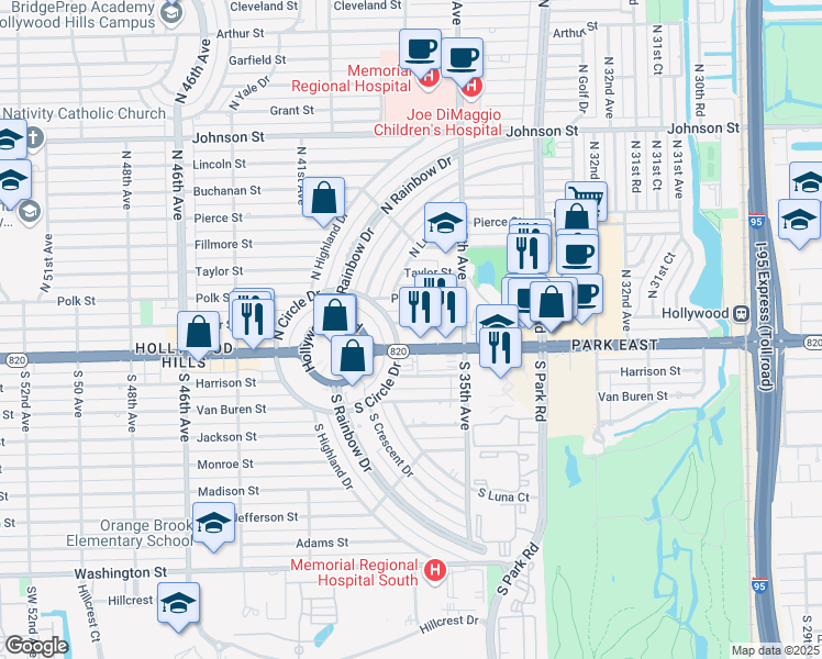 map of restaurants, bars, coffee shops, grocery stores, and more near 3755 Hollywood Boulevard in Hollywood