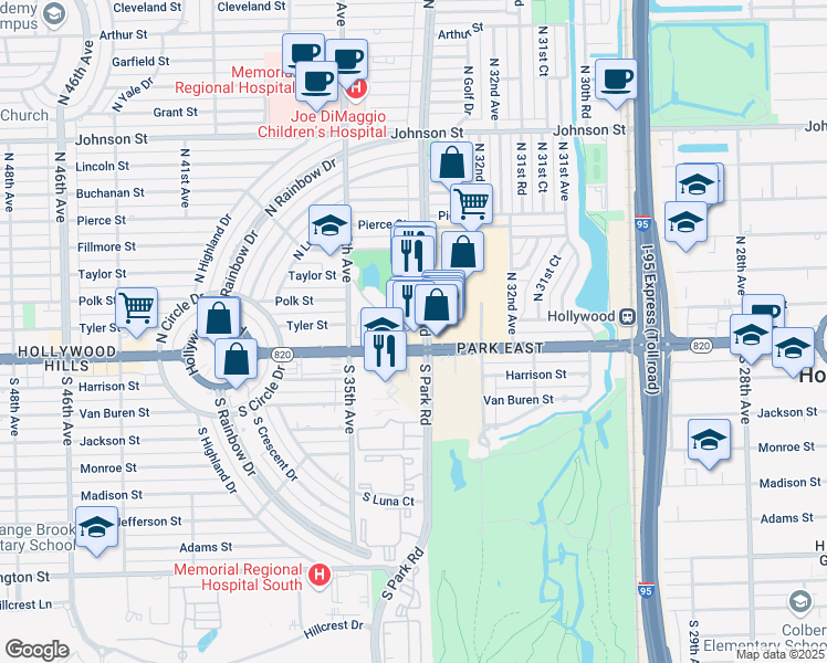 map of restaurants, bars, coffee shops, grocery stores, and more near 3325 Hollywood Boulevard in Hollywood