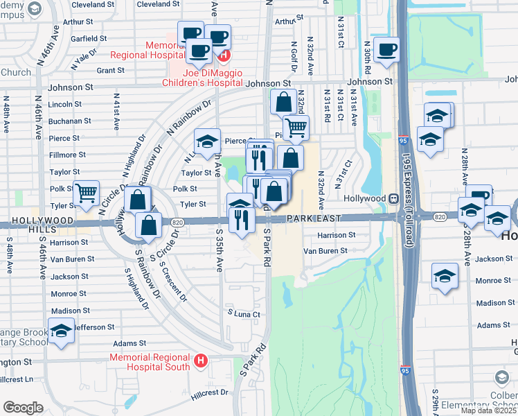 map of restaurants, bars, coffee shops, grocery stores, and more near 3325 Hollywood Boulevard in Hollywood