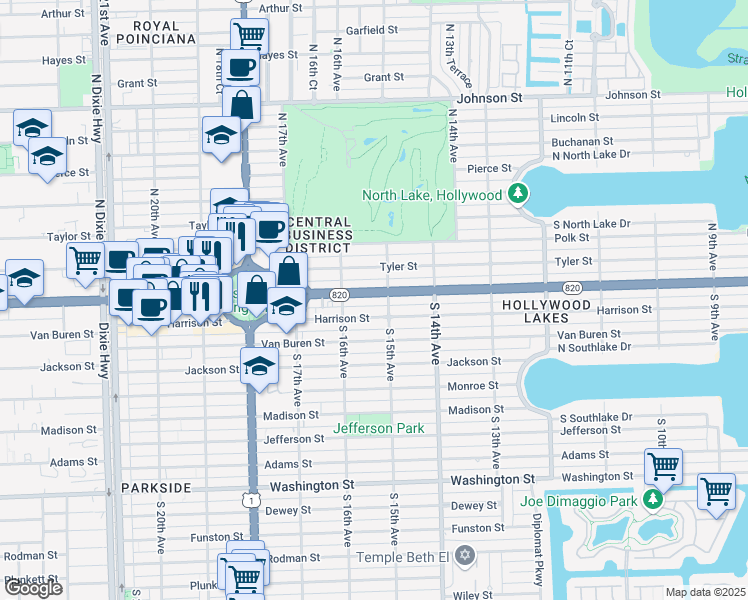 map of restaurants, bars, coffee shops, grocery stores, and more near 1512 Hollywood Boulevard in Hollywood