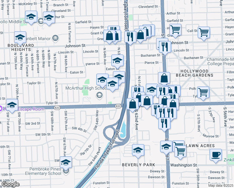 map of restaurants, bars, coffee shops, grocery stores, and more near 6301 Hollywood Boulevard in Hollywood