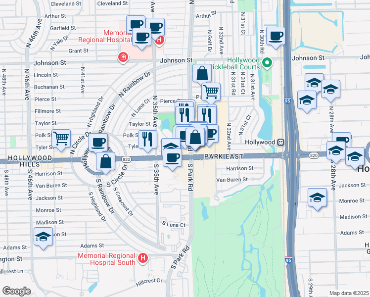 map of restaurants, bars, coffee shops, grocery stores, and more near 3325 Hollywood Boulevard in Hollywood