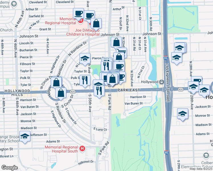 map of restaurants, bars, coffee shops, grocery stores, and more near 3325 Hollywood Boulevard in Hollywood