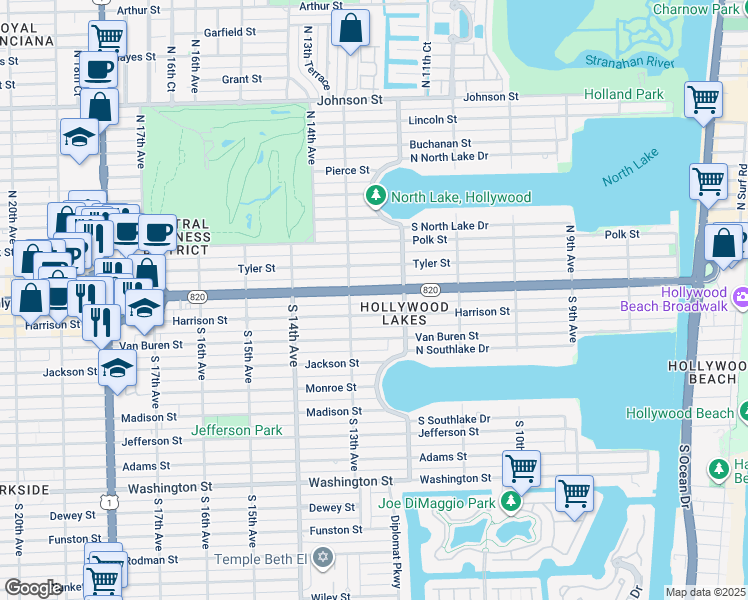 map of restaurants, bars, coffee shops, grocery stores, and more near 1230 Hollywood Boulevard in Hollywood