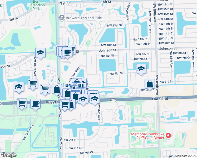 map of restaurants, bars, coffee shops, grocery stores, and more near 9630 Northwest 4th Street in Pembroke Pines