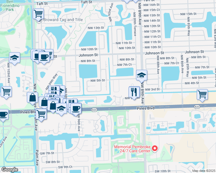 map of restaurants, bars, coffee shops, grocery stores, and more near 320 Northwest 93rd Avenue in Pembroke Pines