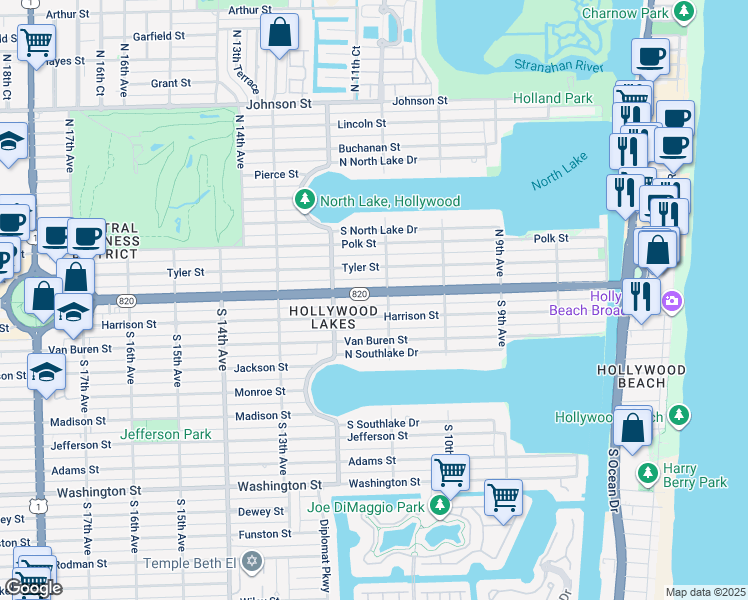 map of restaurants, bars, coffee shops, grocery stores, and more near 1112 Hollywood Boulevard in Hollywood