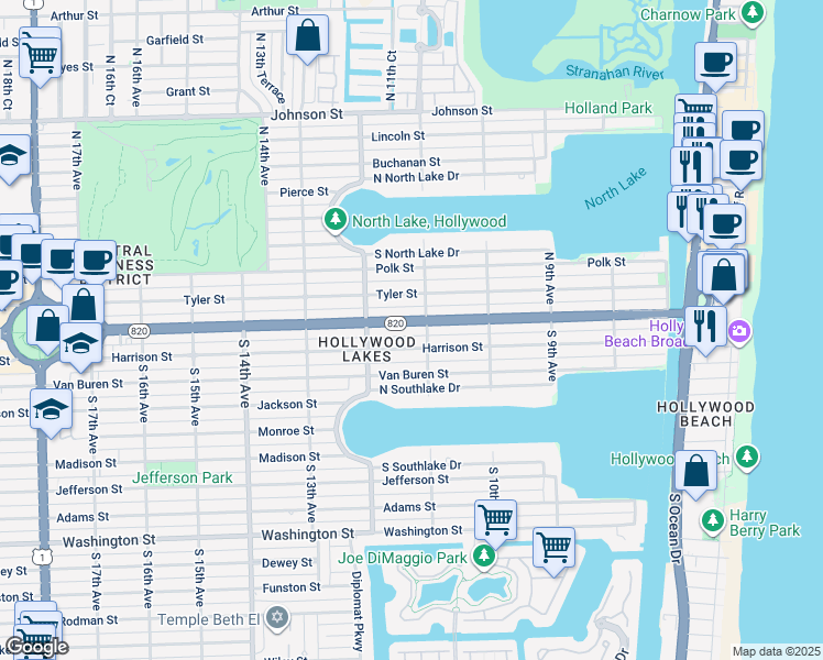 map of restaurants, bars, coffee shops, grocery stores, and more near 1112 Hollywood Boulevard in Hollywood