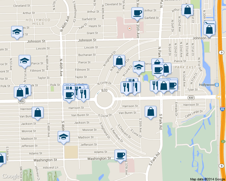 map of restaurants, bars, coffee shops, grocery stores, and more near 3829 Hollywood Boulevard in Hollywood