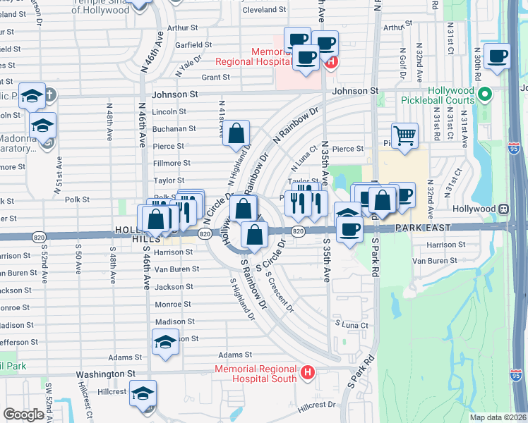 map of restaurants, bars, coffee shops, grocery stores, and more near 3829 Hollywood Boulevard in Hollywood