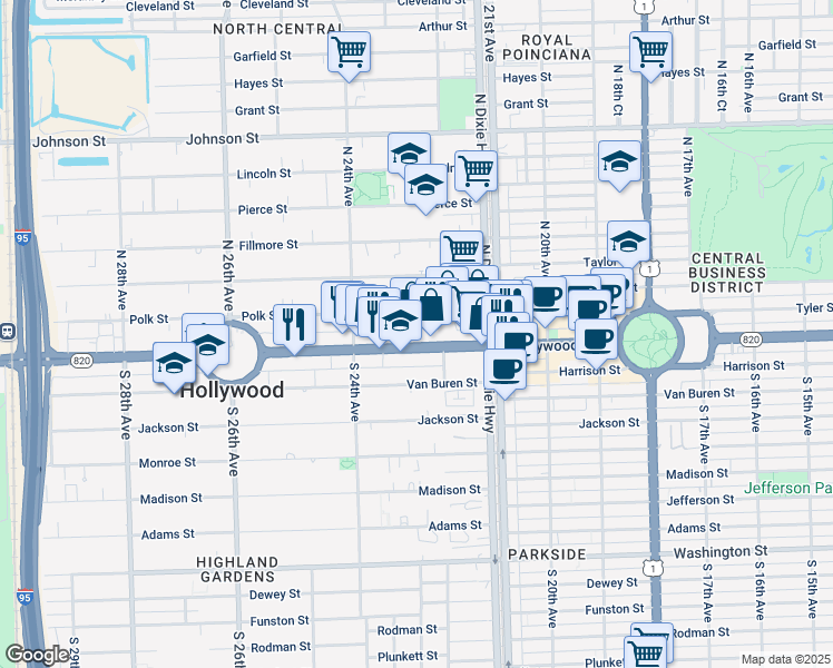 map of restaurants, bars, coffee shops, grocery stores, and more near 2239 Hollywood Boulevard in Hollywood