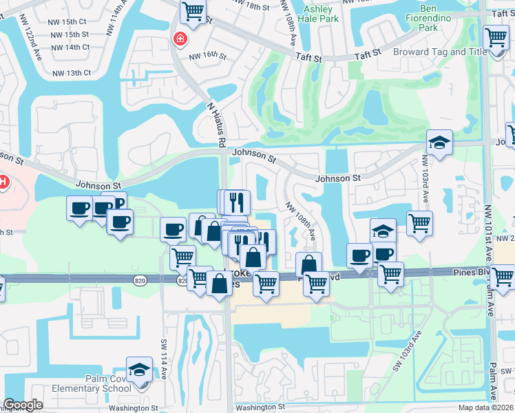 map of restaurants, bars, coffee shops, grocery stores, and more near 364 Northwest 8th Street in Pembroke Pines