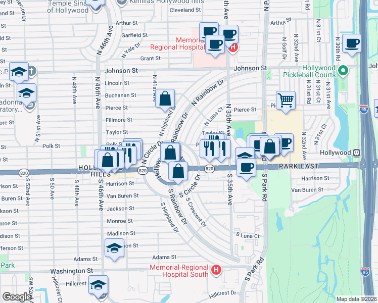 map of restaurants, bars, coffee shops, grocery stores, and more near 3829 Hollywood Boulevard in Hollywood
