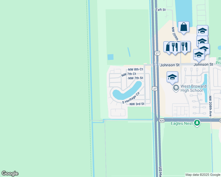 map of restaurants, bars, coffee shops, grocery stores, and more near 511 Heritage Circle in Pembroke Pines