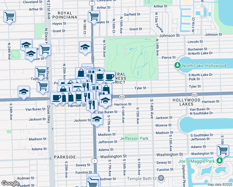 map of restaurants, bars, coffee shops, grocery stores, and more near in Hollywood
