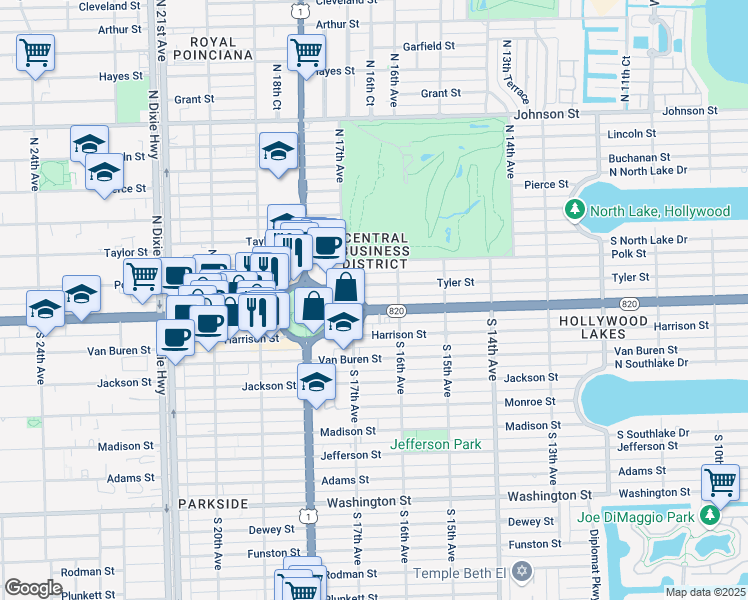 map of restaurants, bars, coffee shops, grocery stores, and more near in Hollywood
