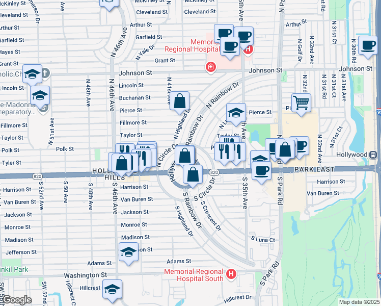 map of restaurants, bars, coffee shops, grocery stores, and more near 3829 Hollywood Boulevard in Hollywood