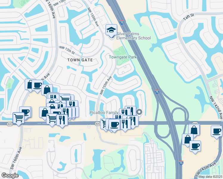 map of restaurants, bars, coffee shops, grocery stores, and more near 15350 Northwest 6th Court in Pembroke Pines