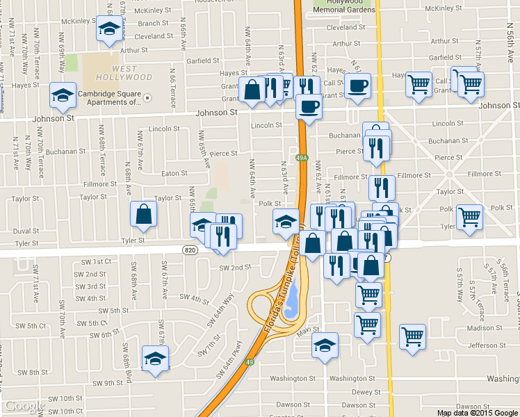 map of restaurants, bars, coffee shops, grocery stores, and more near 6301 Hollywood Boulevard in Hollywood