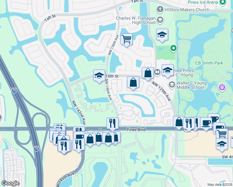 map of restaurants, bars, coffee shops, grocery stores, and more near 709 7th Northwest Street in Pembroke Pines
