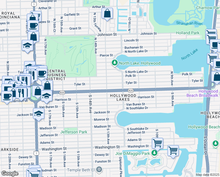 map of restaurants, bars, coffee shops, grocery stores, and more near 1230 Hollywood Boulevard in Hollywood