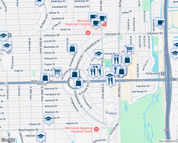 map of restaurants, bars, coffee shops, grocery stores, and more near 3785 Tyler Street in Hollywood