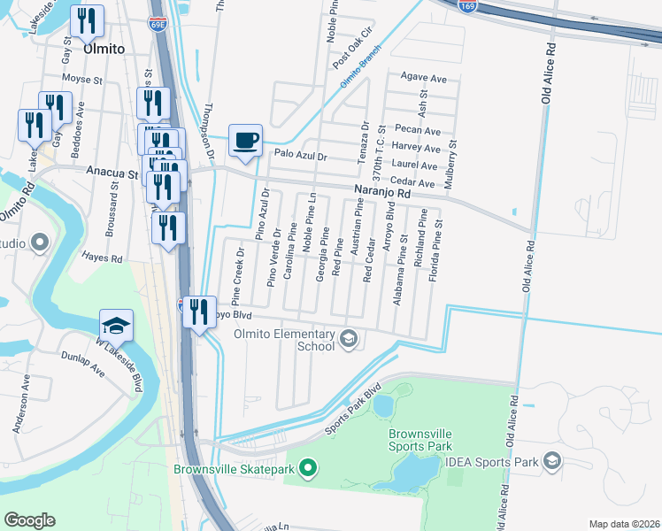 map of restaurants, bars, coffee shops, grocery stores, and more near 6872 Red Pine in Brownsville