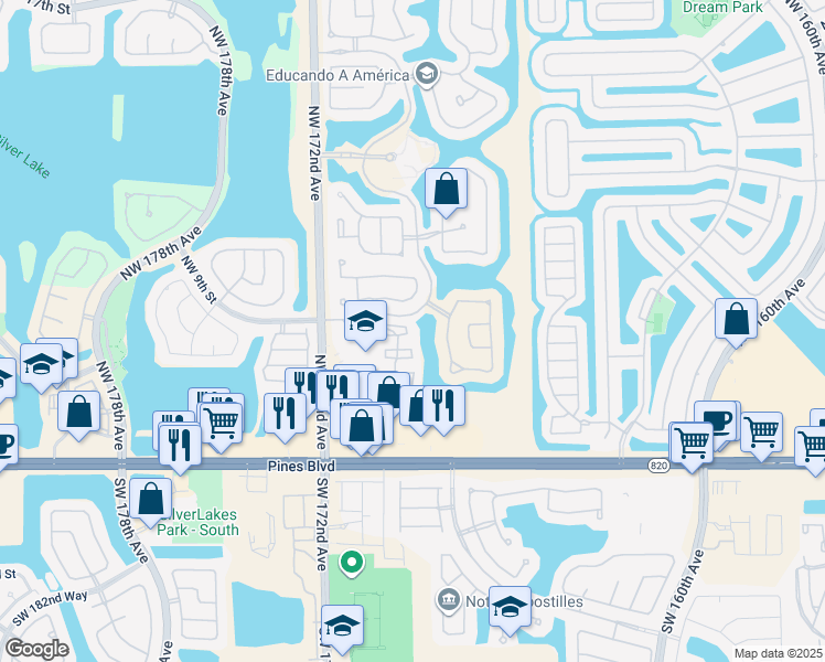 map of restaurants, bars, coffee shops, grocery stores, and more near 17014 Northwest 10th Street in Pembroke Pines