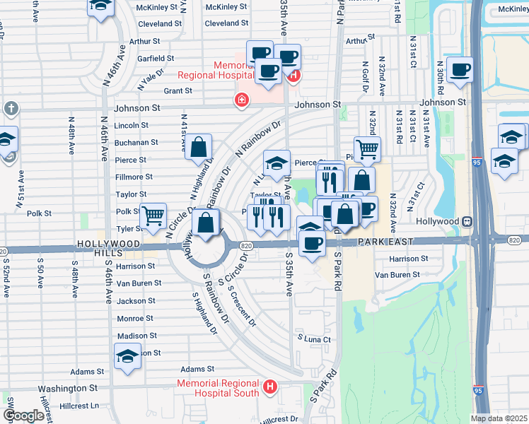 map of restaurants, bars, coffee shops, grocery stores, and more near 3518 Taylor Street in Hollywood