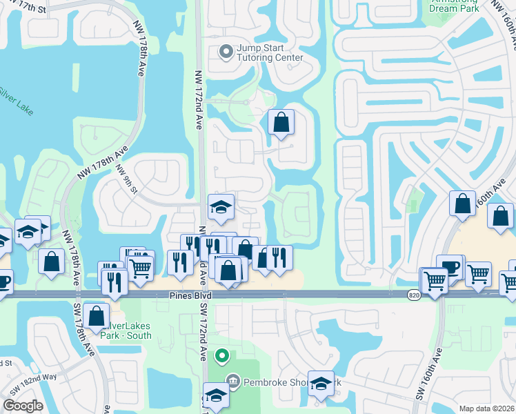 map of restaurants, bars, coffee shops, grocery stores, and more near 17014 Northwest 10th Street in Pembroke Pines
