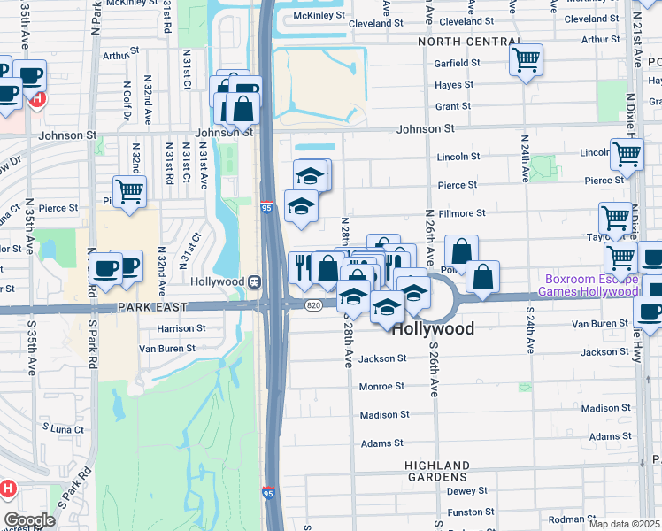 map of restaurants, bars, coffee shops, grocery stores, and more near 2826 Taylor Street in Hollywood