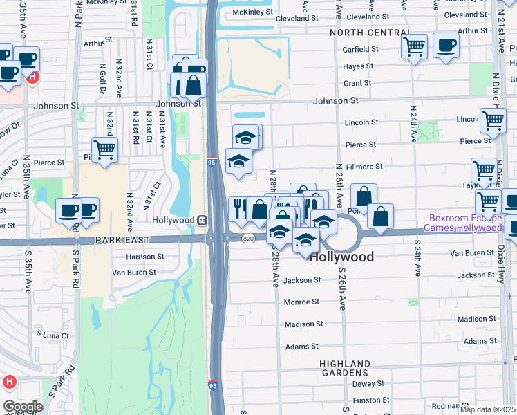 map of restaurants, bars, coffee shops, grocery stores, and more near 2826 Taylor Street in Hollywood